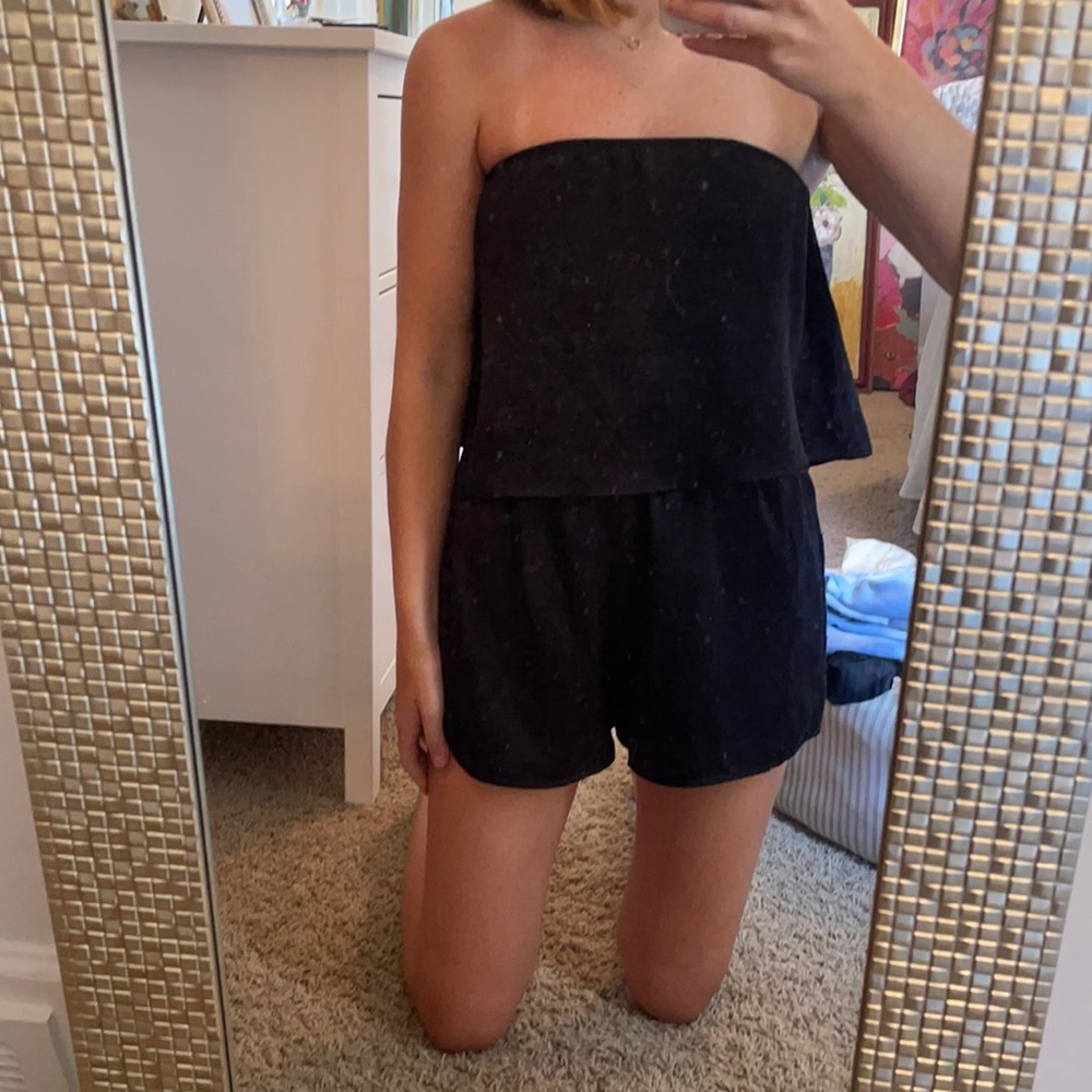 LAST CHANCE  Black silk strapless romper